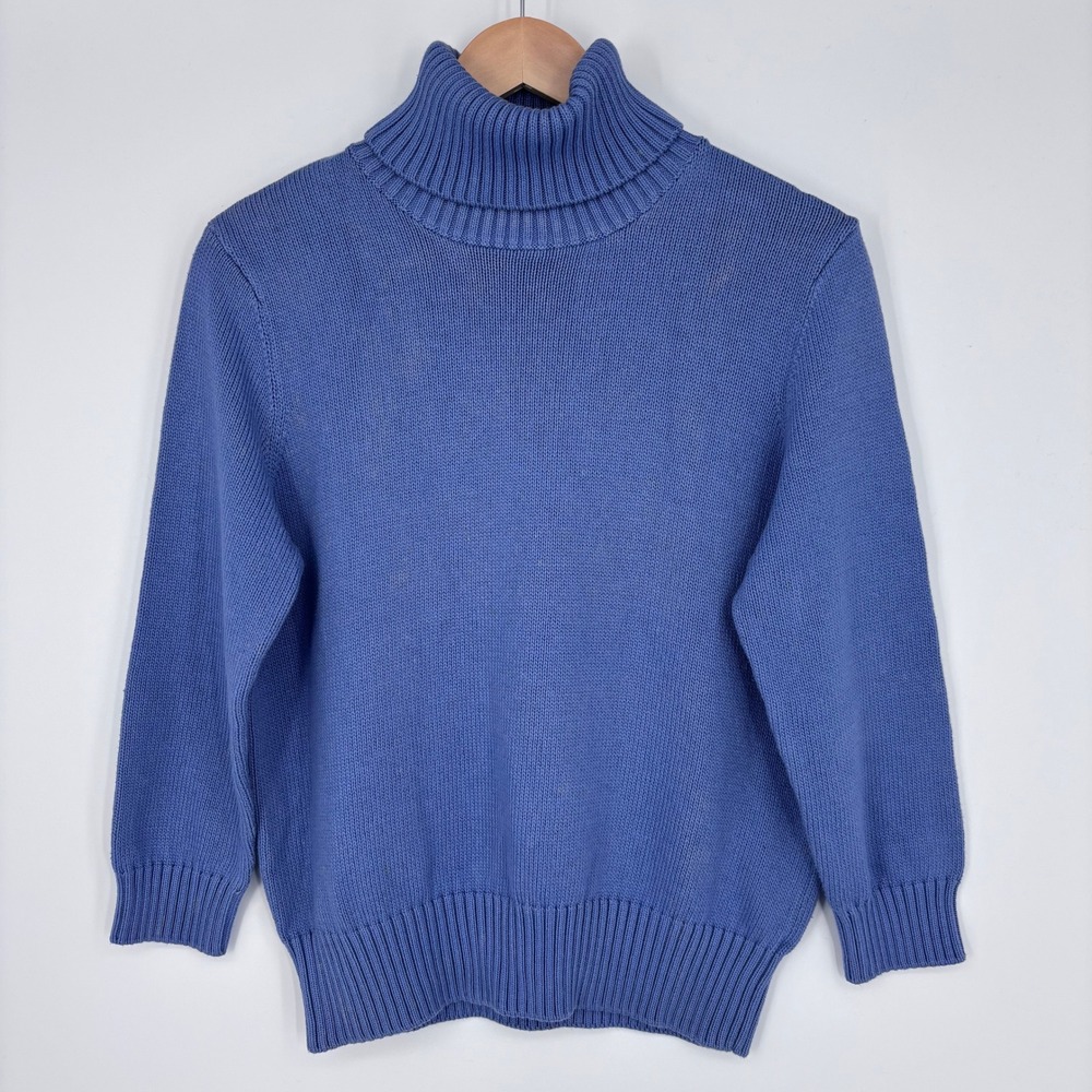 Ralph Lauren Japan JDM Turtleneck Sweater Women M (Tag 7f) Blue Cotton Y2K *FLAW